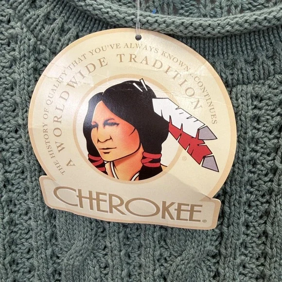 NWT Cherokee Sweater Womens M Green Cable Knit Pullover Roll Crew Neck VTG USA - Picture 6 of 8